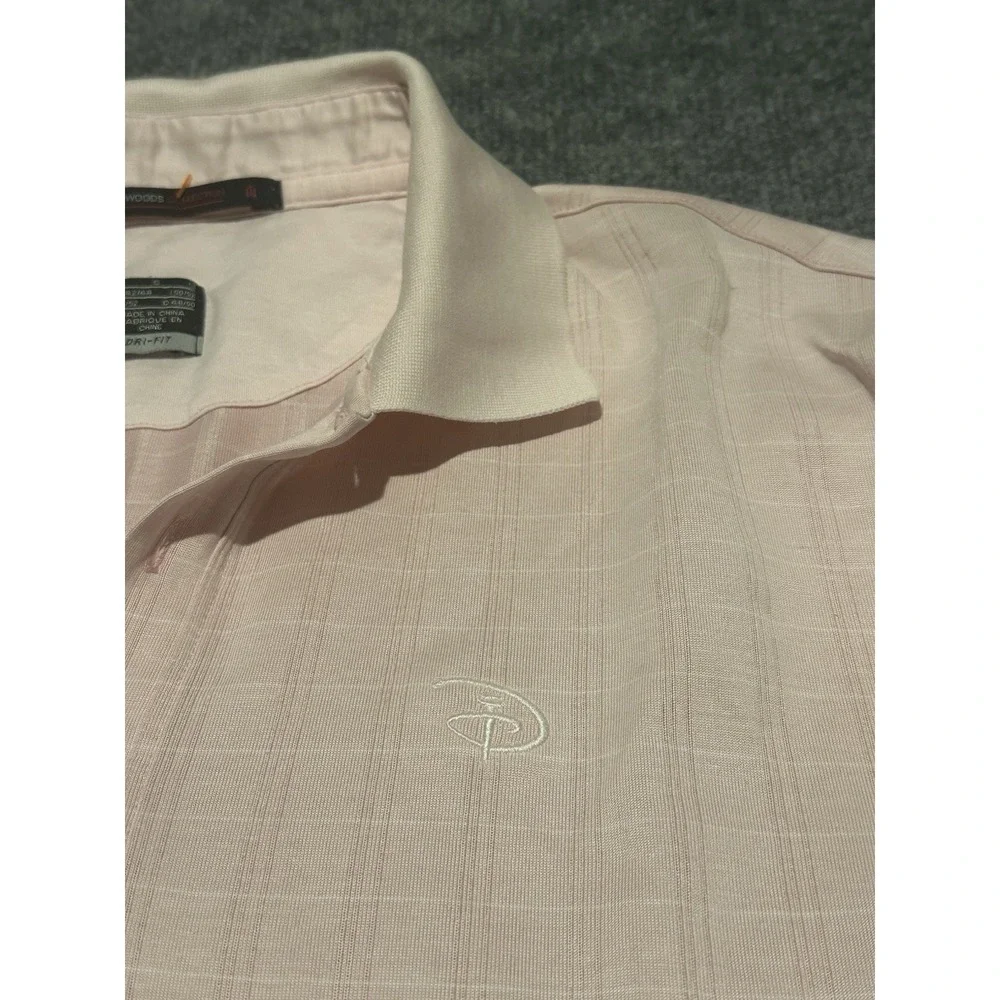 Nike Tiger Woods Collection X Disney Golf Mens L Pink Plaid Polo Shirt EUC